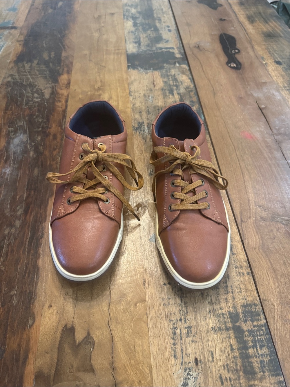 Men's Casual Brown Faux Leather Lace-Up Sneakers